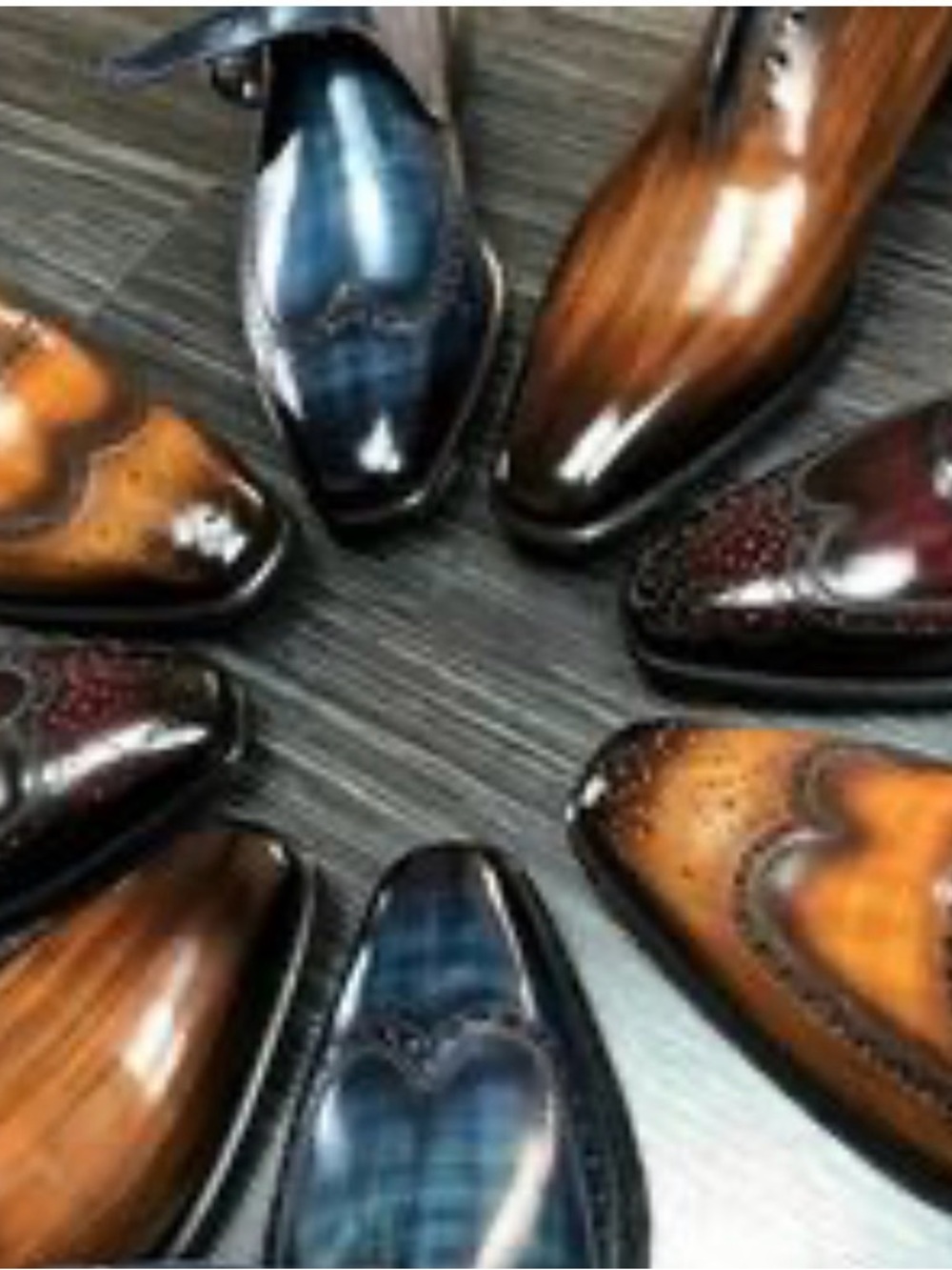 Men's Leather Dress Shoes in Blue and Brown - Classic Cap-Toe Oxfords